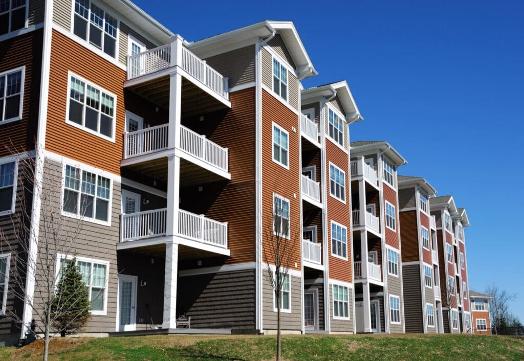 Modern condo building after roof has been repaired